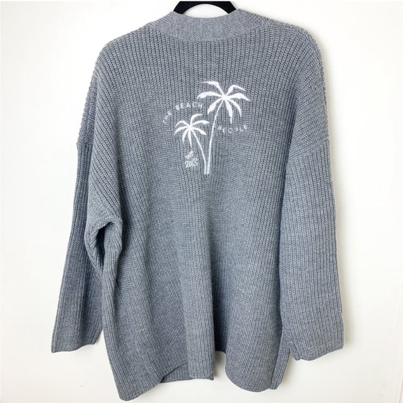 SOLD! THE BEACH PEOPLE Gray Twin Palms Chunky Knit Open Front Cardigan XL/2XL - Picture 4 of 16